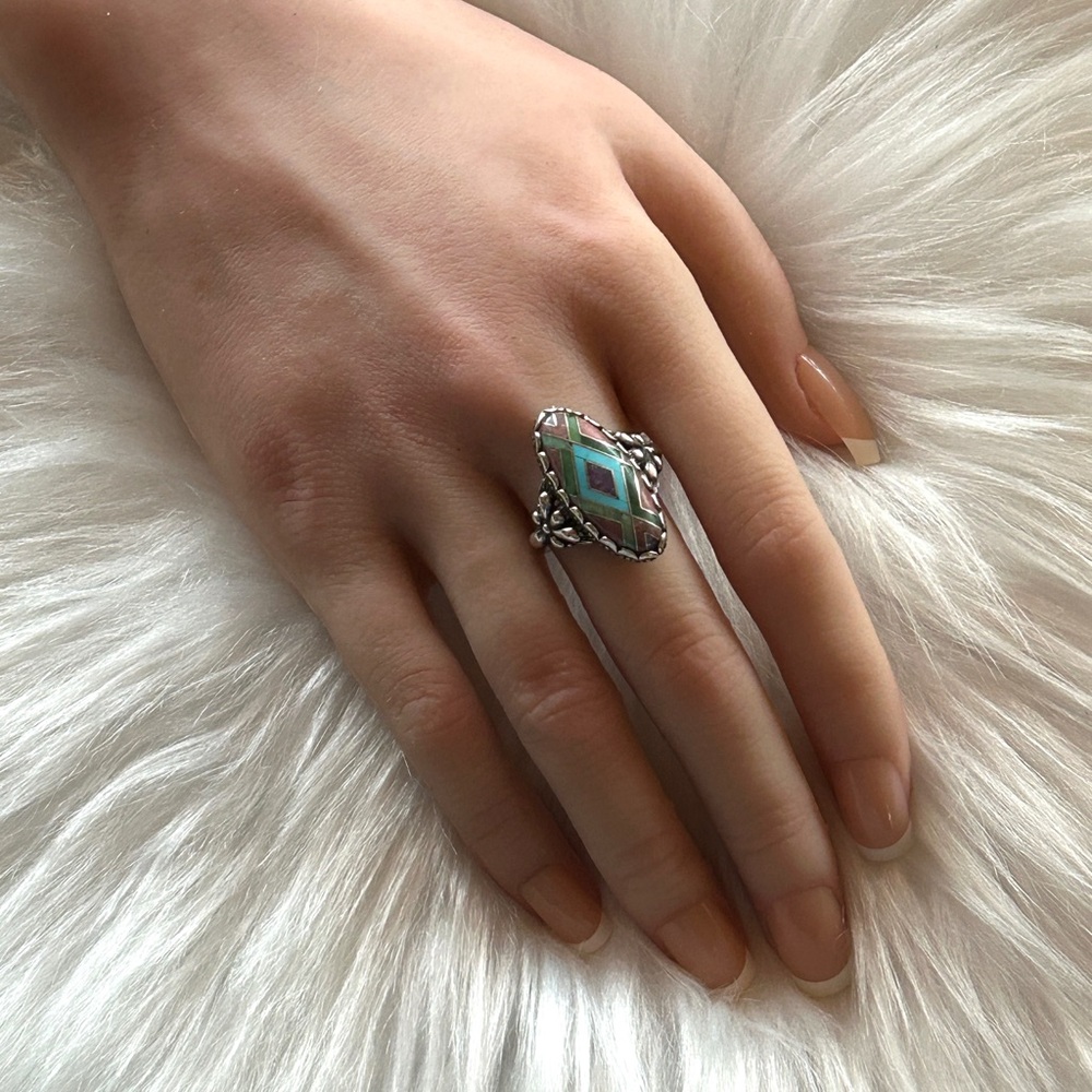 Carolyn Pollack Silver Ring with Turquoise and Purple Inlay - Picture 11 of 16